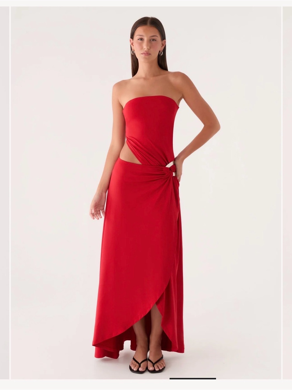 Peppermayo Strapless Red Cutout Maxi with Knot Detail